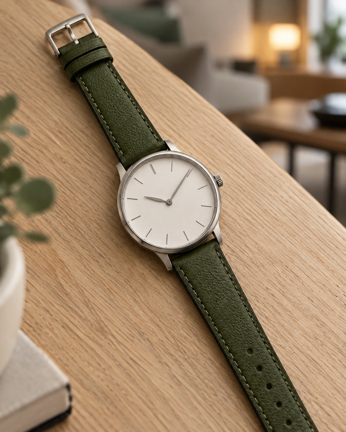 Montre sur une table en chêne — Après