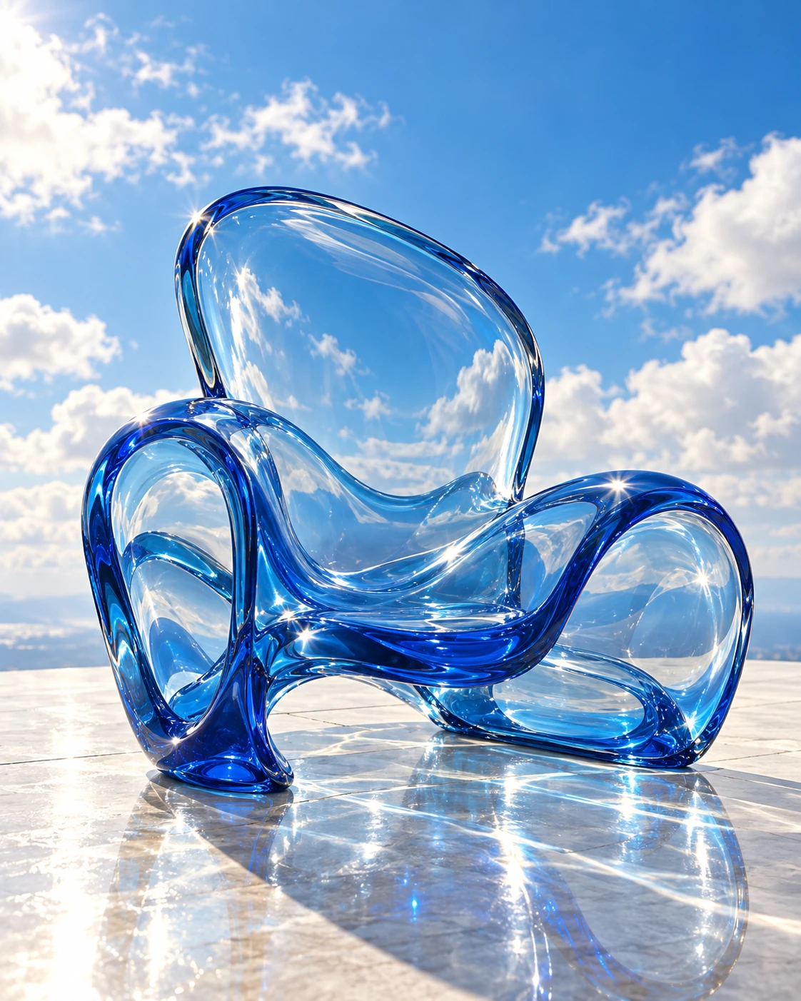 Sculptural blue glass chair