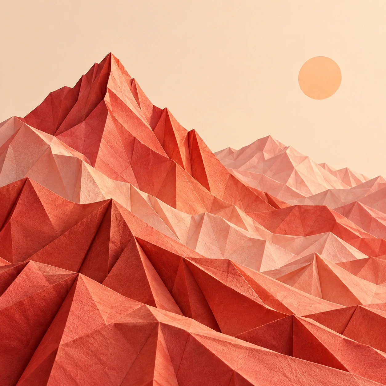 Coral folded-paper mountains