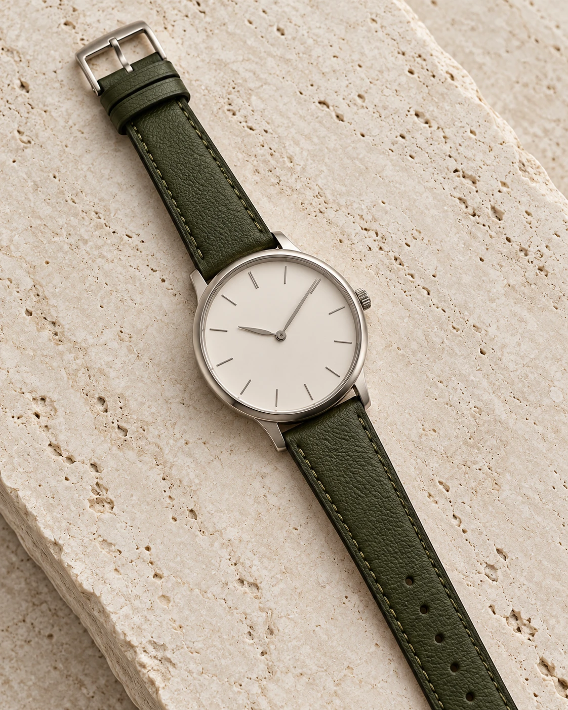 Watch with a dark green strap
